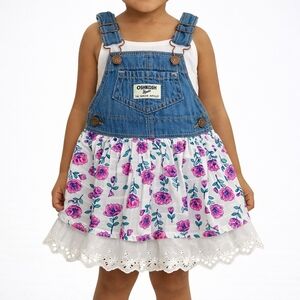 OshKosh B’gosh Floral Denim Overall‎ Dress Size 3T